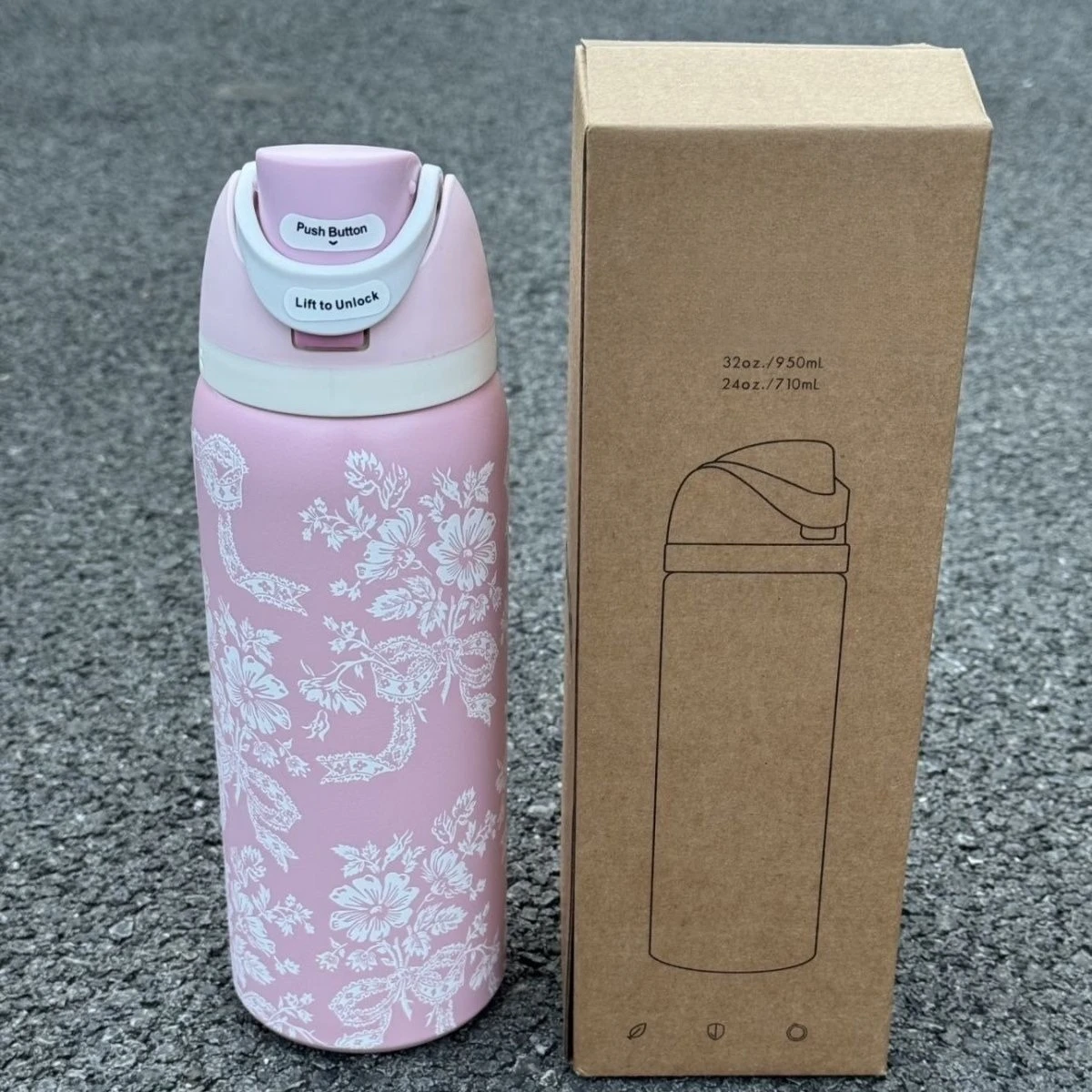 New thermos cup bow lace pattern 304 stainless steel thermos cup straw portable large capacity portable high value water cup