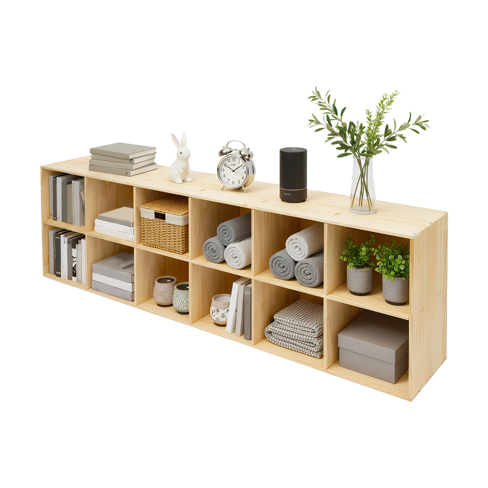 Solid Wood Bookcase Chinese Mortise and Tenon Structure 12 Cubes Vertical & Horizontal Freestanding Open Storage Bookshelf
