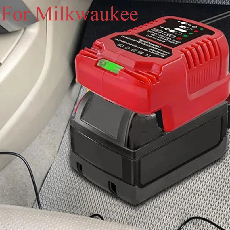 Portable 12V Cigarette Lighter Plug Car Charger Mini Battery Charger Adapter Compatible for Milwaukee 18V Lithium Ion Batteries