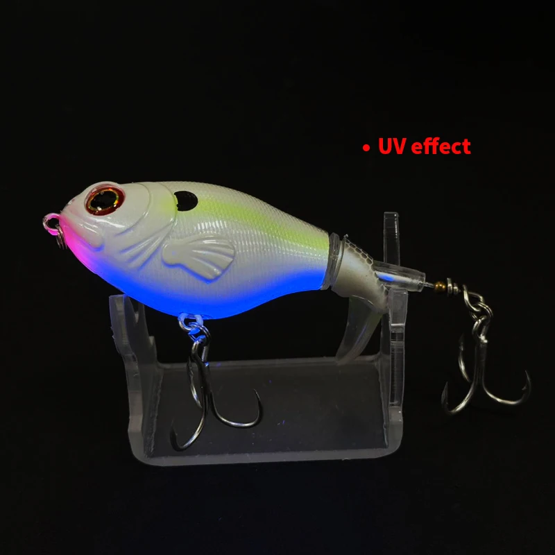 75mm 17g Topwater Popper Fishing Lures UV Luminous Whopper Artificial Hard Baits Glow Swimbait with Rotating Soft Tail Bass Pike view 4