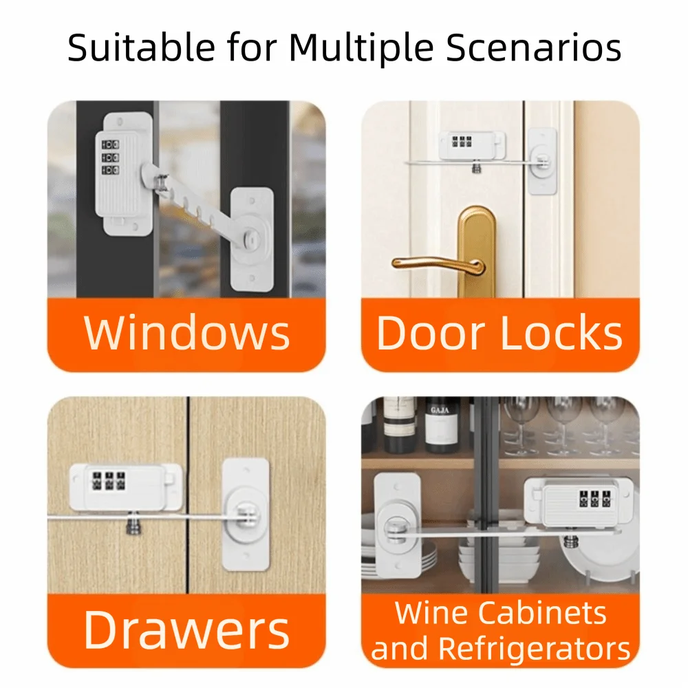 Self-adhesive Window Safety Lock Punch-free Strong Fixation Coded Lock System Anti-pinch 3/5 Gear Child Protection Lock