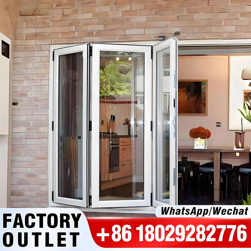 Latest Design Exterior Accordion Aluminum Double Glass Accordion Aluminium Folding Door Bifold Patio Doors