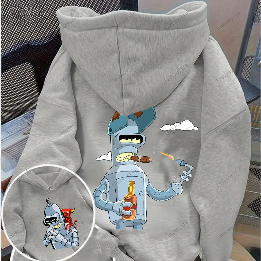 Futurama Hoodie Funny Robots Men Hoodie Cartoon Pullover Unisex Long Sleeve Hoodie Streetwear Harajuku Pullover