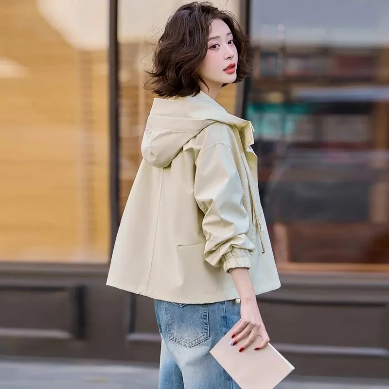 Paars windjack dames korte jas nieuwe lente herfst high-end rits capuchon vrouwelijke casual wilde losse geul uitloper