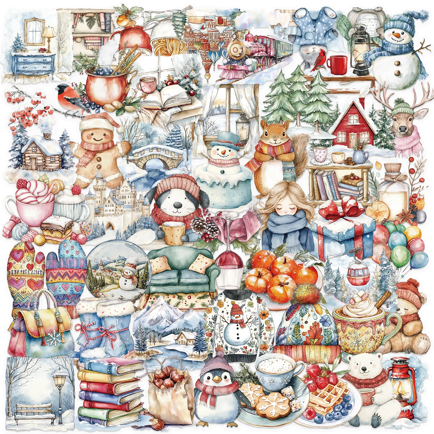 50PCS Winter Christmas Stickers for Water Bottles Scrapbooks and Journals Vinyl Stickers for Laptops, Cell Phones, and Suitcases