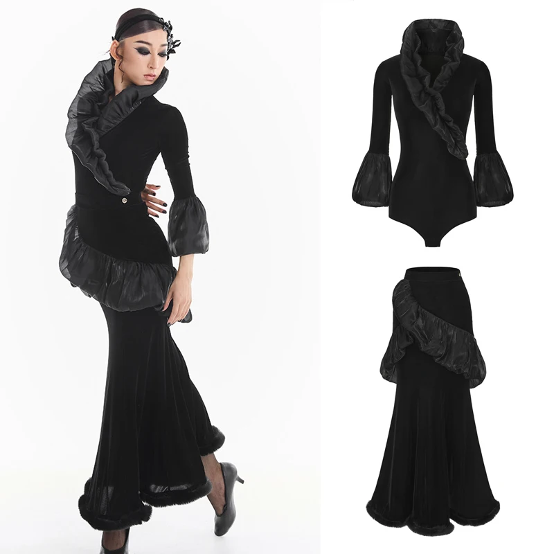 

Winter Modern Dancing Clothes For Women Ballroom Dance Performance Costumes Adults Rumba Latin Dance Competition Suits SL14813