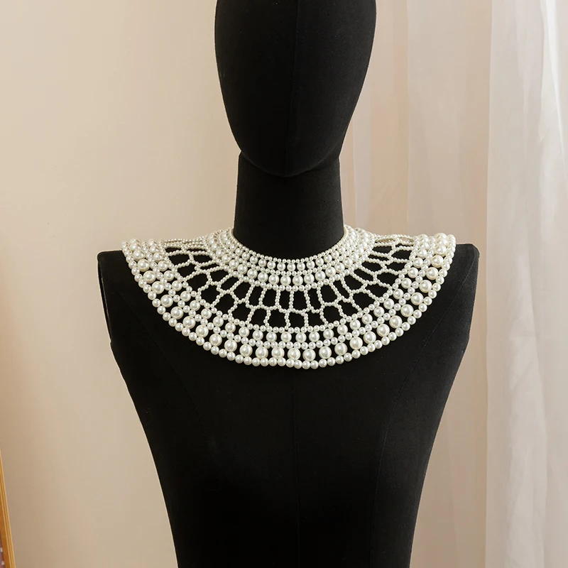 Hazem Story 2025 New Summer Pearl Beaded Lace Trim Collar Ribbons Women Necklace Jewelry for Clothes Wedding Dress