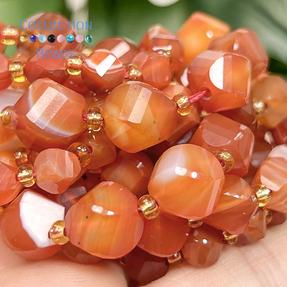 Natural Stone Beads 6 8 10mm Faceted Red Agate Carnelian‌ Round Loose Beads for Jewelry Making Diy Bracelets Beading Accessory