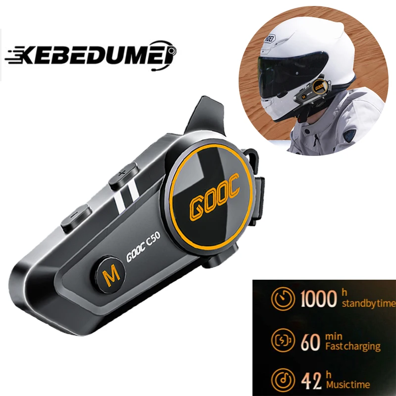 C50 Motorhelm Headset Bluetooth 5.3 Tri-Kleurrijke Verlichting Oortelefoon 300M Intercom Waterdichte Aansluiting 2 Telefoons Dezelfde Tijd