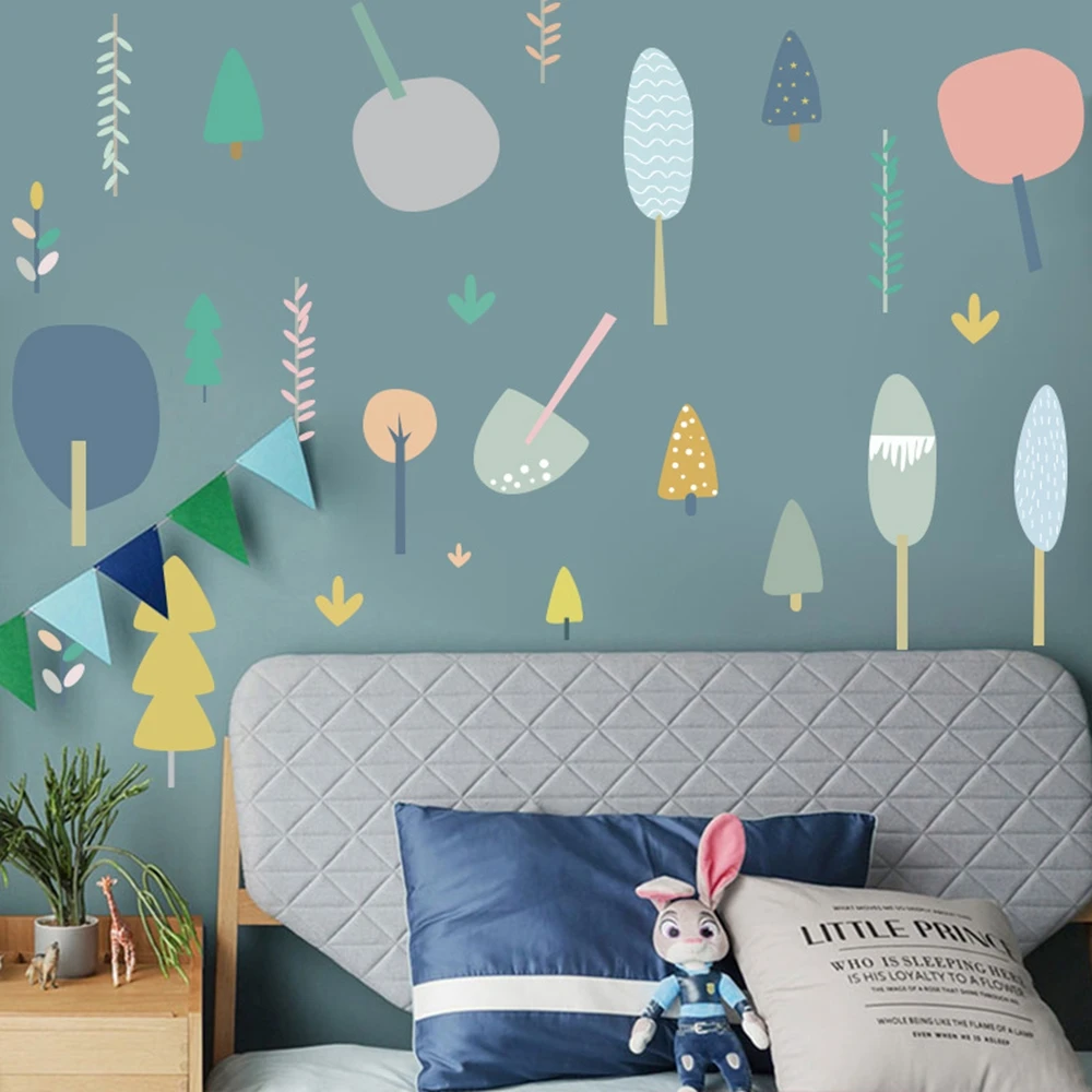 DIY Cute Trees Sapling Bedroom Nordic Style Office Wall Sticker Cartoon Mural Home Decor Room Decals