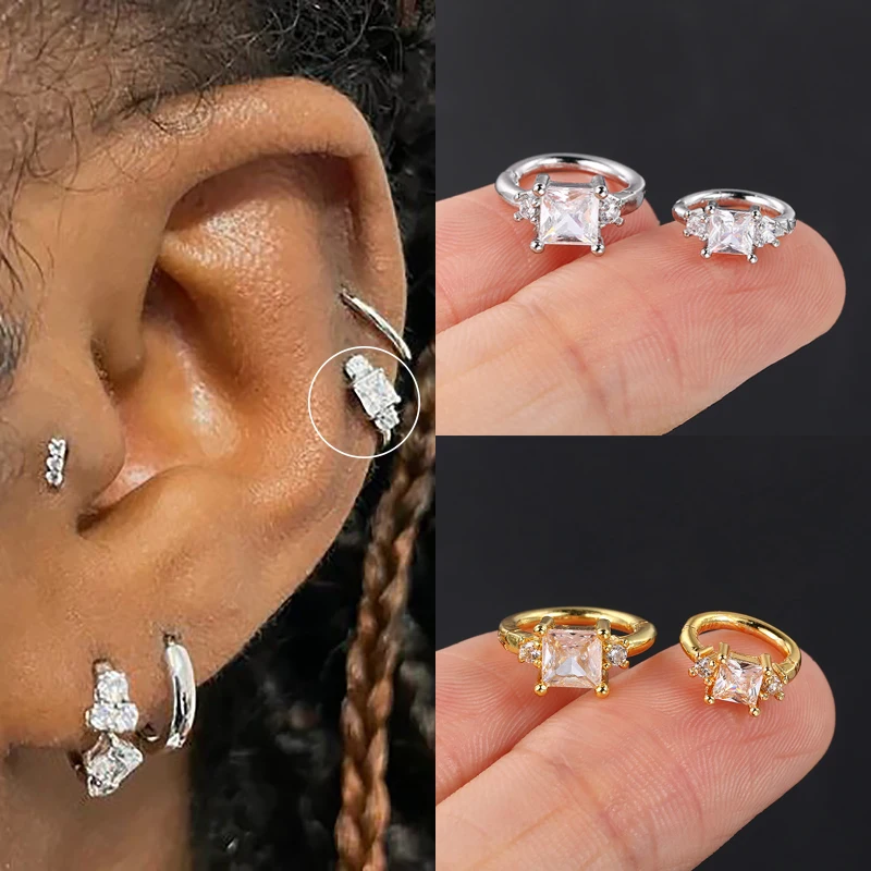 Pendientes de aro simples para mujer y niña, Piercing de oreja de circonita cúbica, Septum, hélice, Tragus, regalos de joyería, CC189, nueva moda