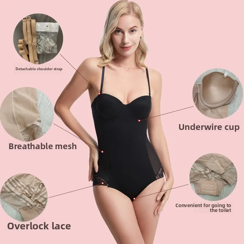 ชุดกระชับสัดส่วนแบบไร้รอยต่อสไตล์ยุโรปและอเมริกา พร้อมบราในตัว บอดี้สูทลูกไม้ ควบคุมหน้าท้อง