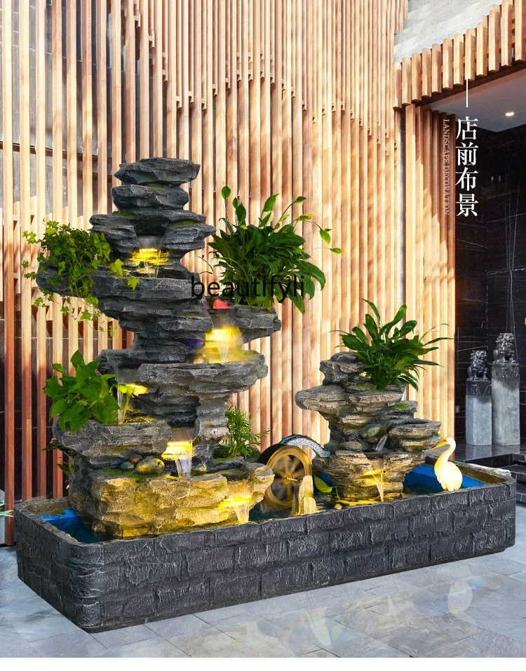 Corridor Garden Courtyard Artificial Mountain and Fountain Fish Pond Landscape Waterscape Fortune Fengshui Wheel Decoration