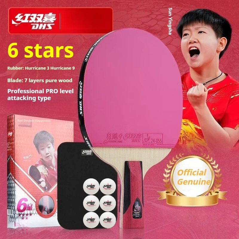 

DHS Table Tennis Racket Professional Ping Pong Racket 6 Star H6005 with Hurricane 9 Racquet Sports Fast Attack for Training