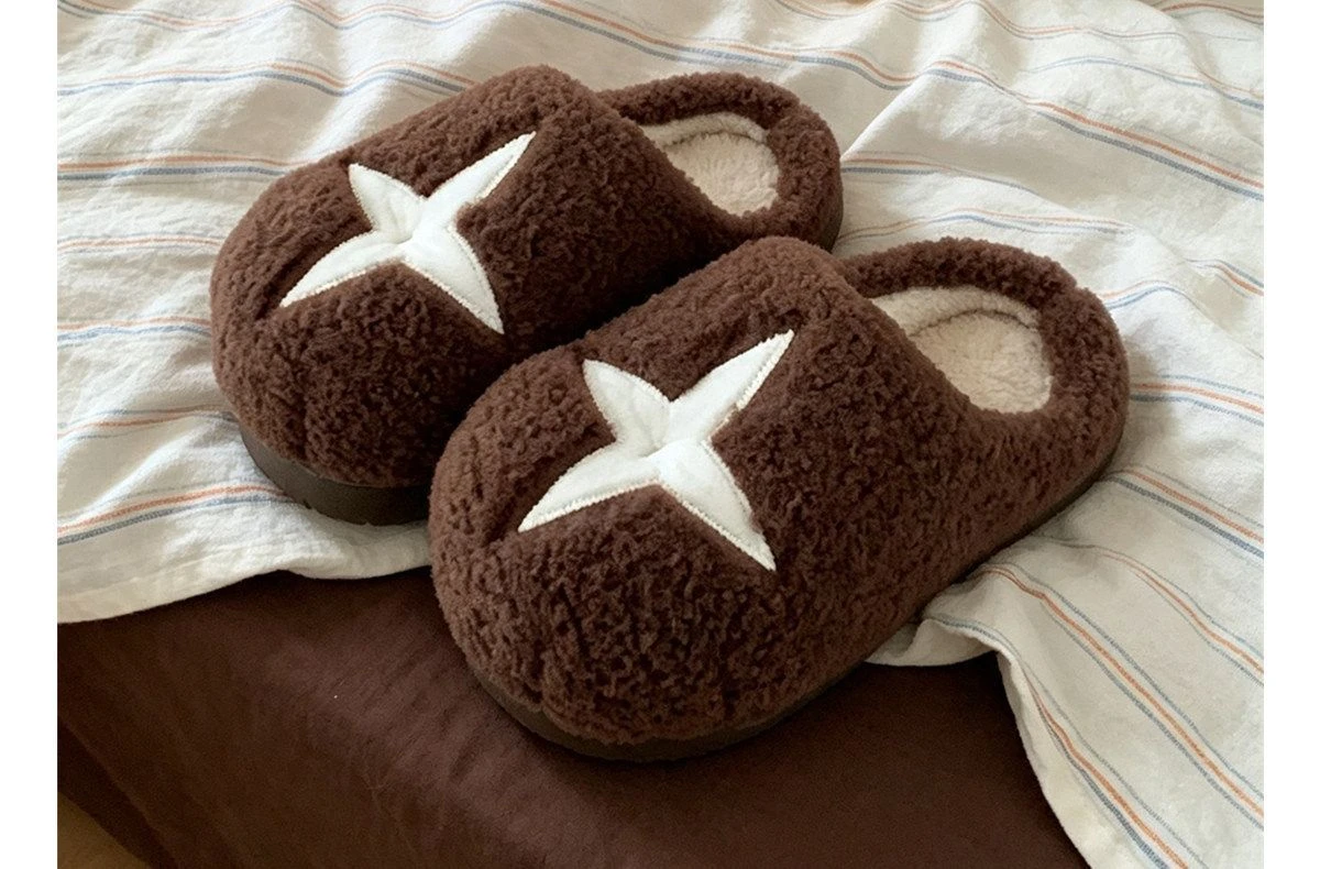Unisex Warme Plüsch-Hausschuhe mit Sternenmuster, Rutschfeste Flauschige Fleece-Gefütterte Indoor-Hausschuhe für Damen, Pilz-Hausschuhe – Detail 7