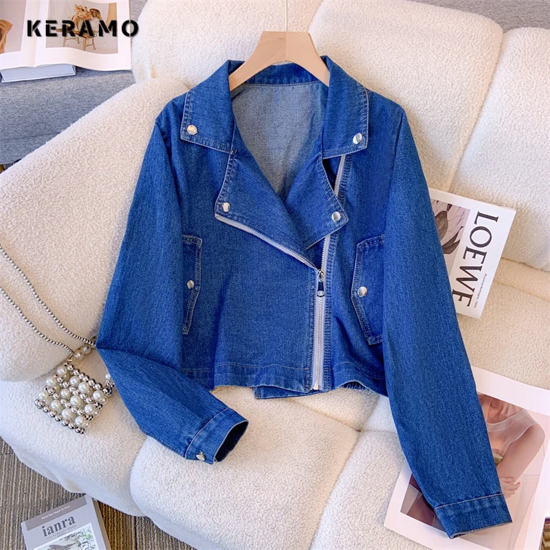 2023 autunno inverno stile coreano Baggy Casual blu giacca di jeans moda donna Streetwear stile cerniera Y2K cappotto di jeans sciolto