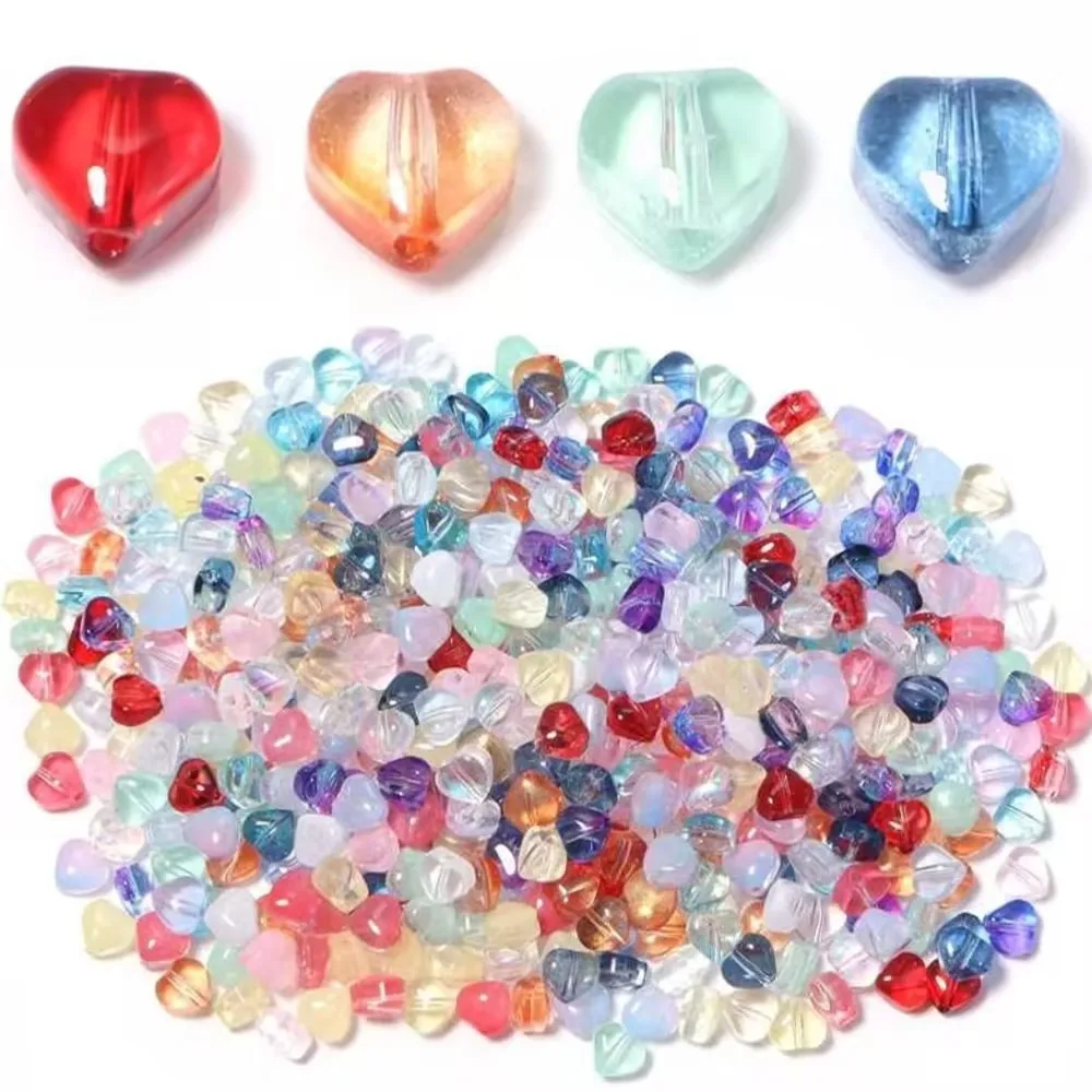 50 Stück Mini-Love-Heart-Lampwork-Perlen, transparent, bunt, lose Glasperlen für DIY-Halsketten, Armbänder, Schmuckherstellung, Zubehör – Detail 3