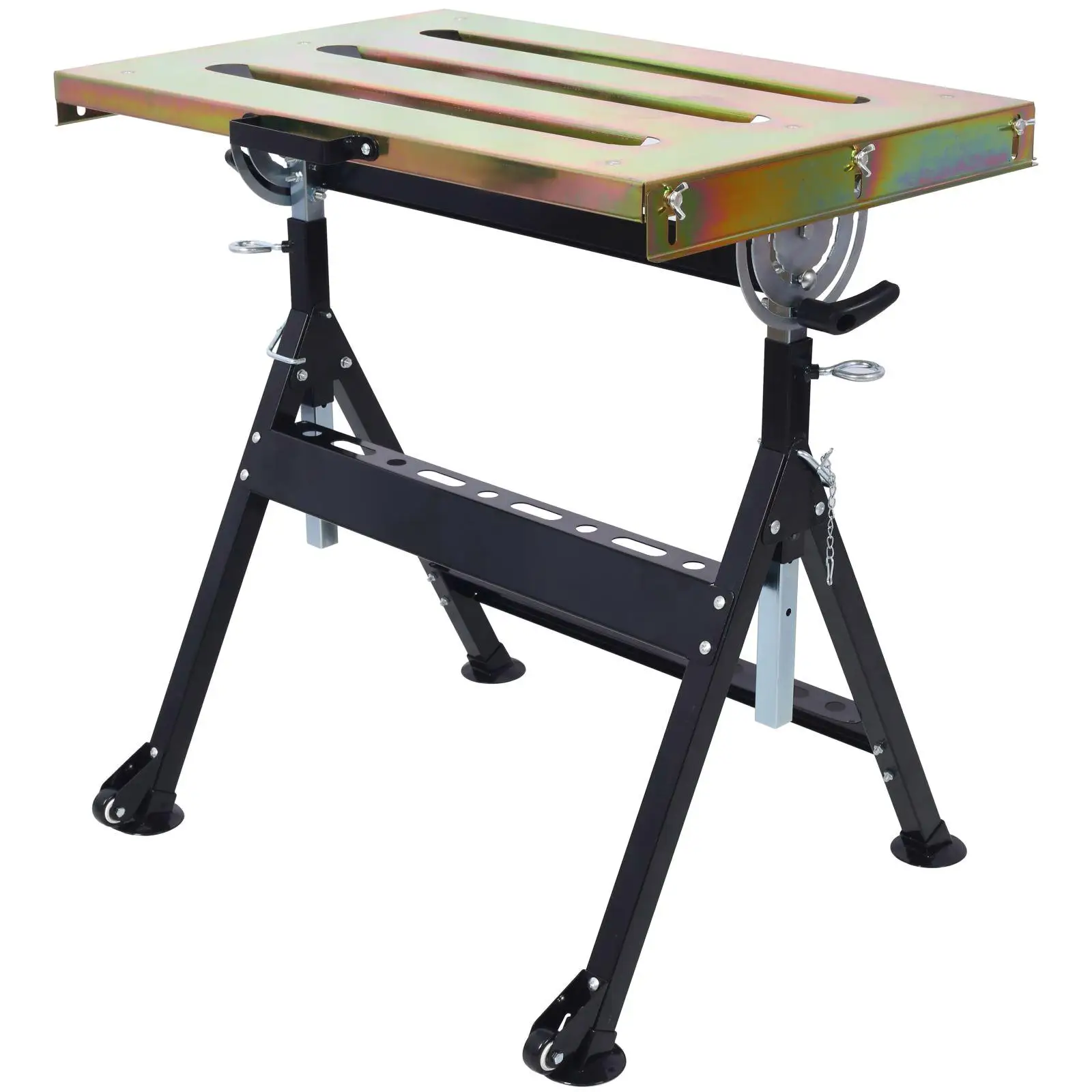 30x20 Steel Welding Table on Wheels - 400lbs Capacity, Adjustable Height & Angle, Folding Workbench with 3 Slots