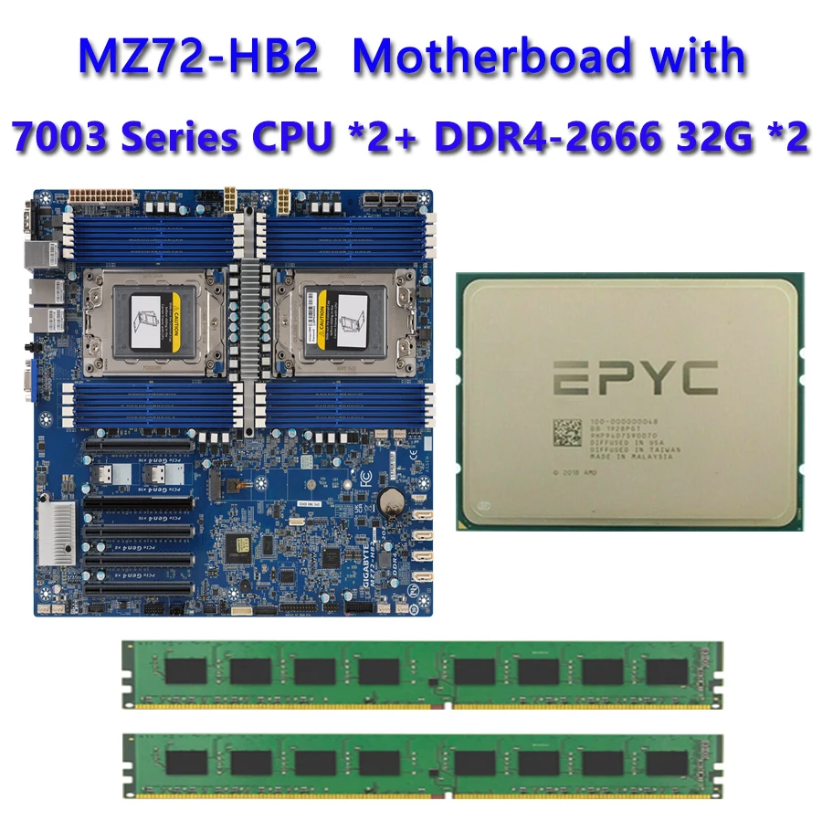 MZ72-HB2 REV3.0 Motherboard + 64GB DDR4-2666 RAM EPYC 7663 7763 7713 7643 75F3 7543 7453 7443 73F3 7413 7513 7343 7313  72F3 CPU