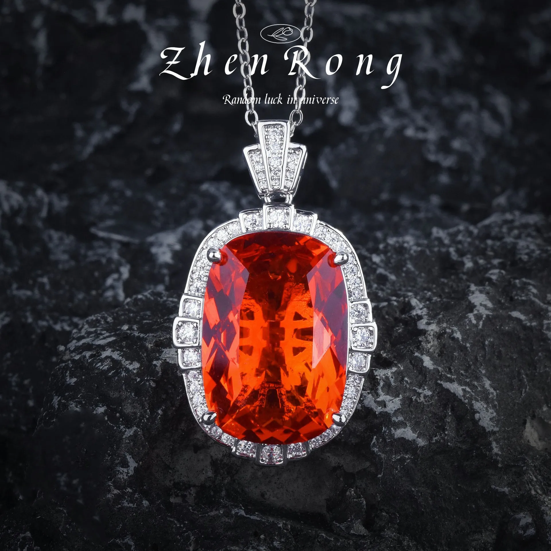 Foydjew Luxury Large Carat Padparadscha Gemstone Pendant Necklaces Vintage Luxury Fanta Orange CZ Rings Earrings Jewelry Sets
