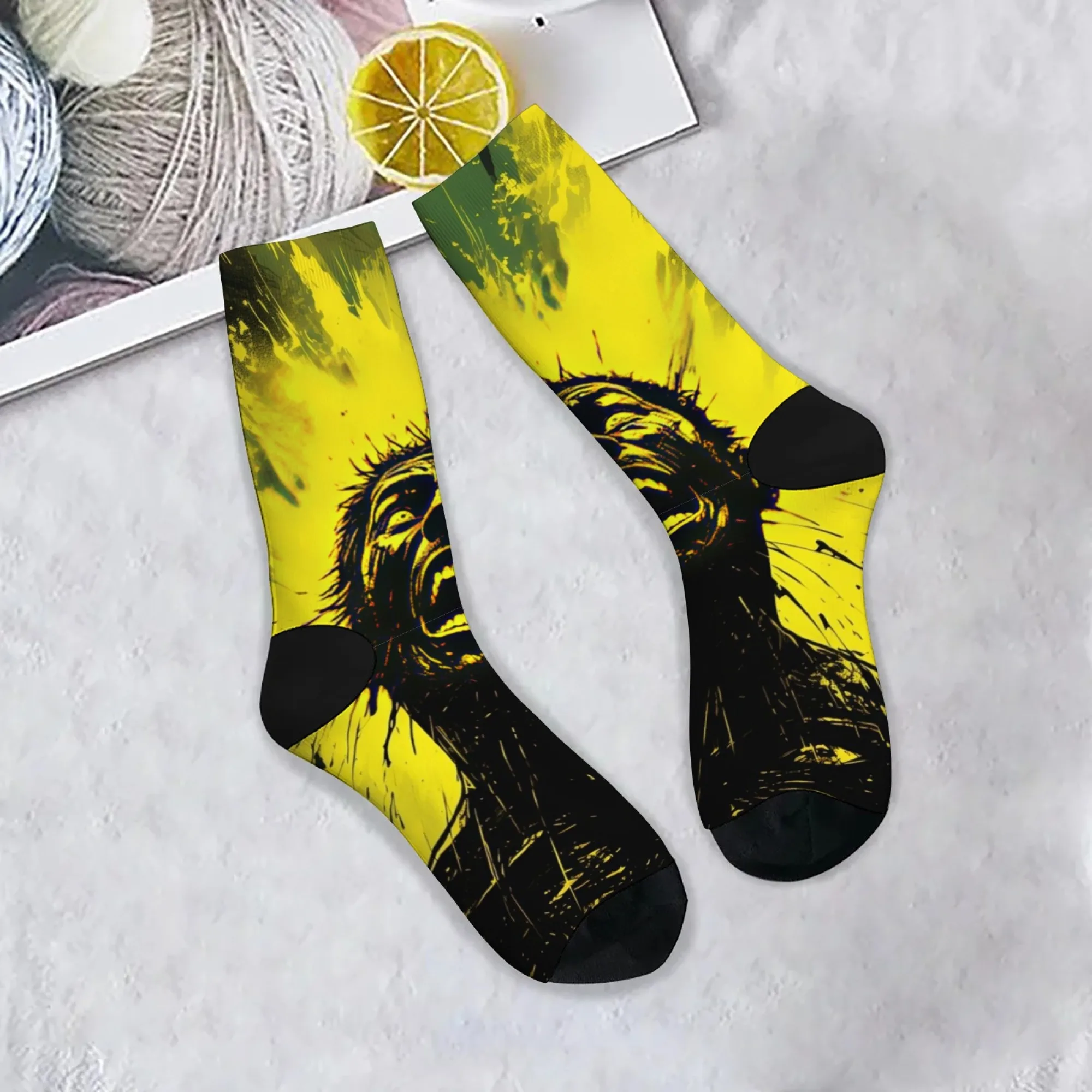 

Повседневные носки в стиле Харадзюку в стиле ретро в темном панк с принтом, мужские носки с кричащим персонажем в стиле рок, уличные удобные нескользящие носки