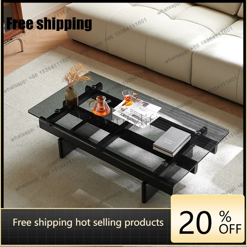 Medieval walnut veneer coffee table living room high-end light luxury round coffee table combination