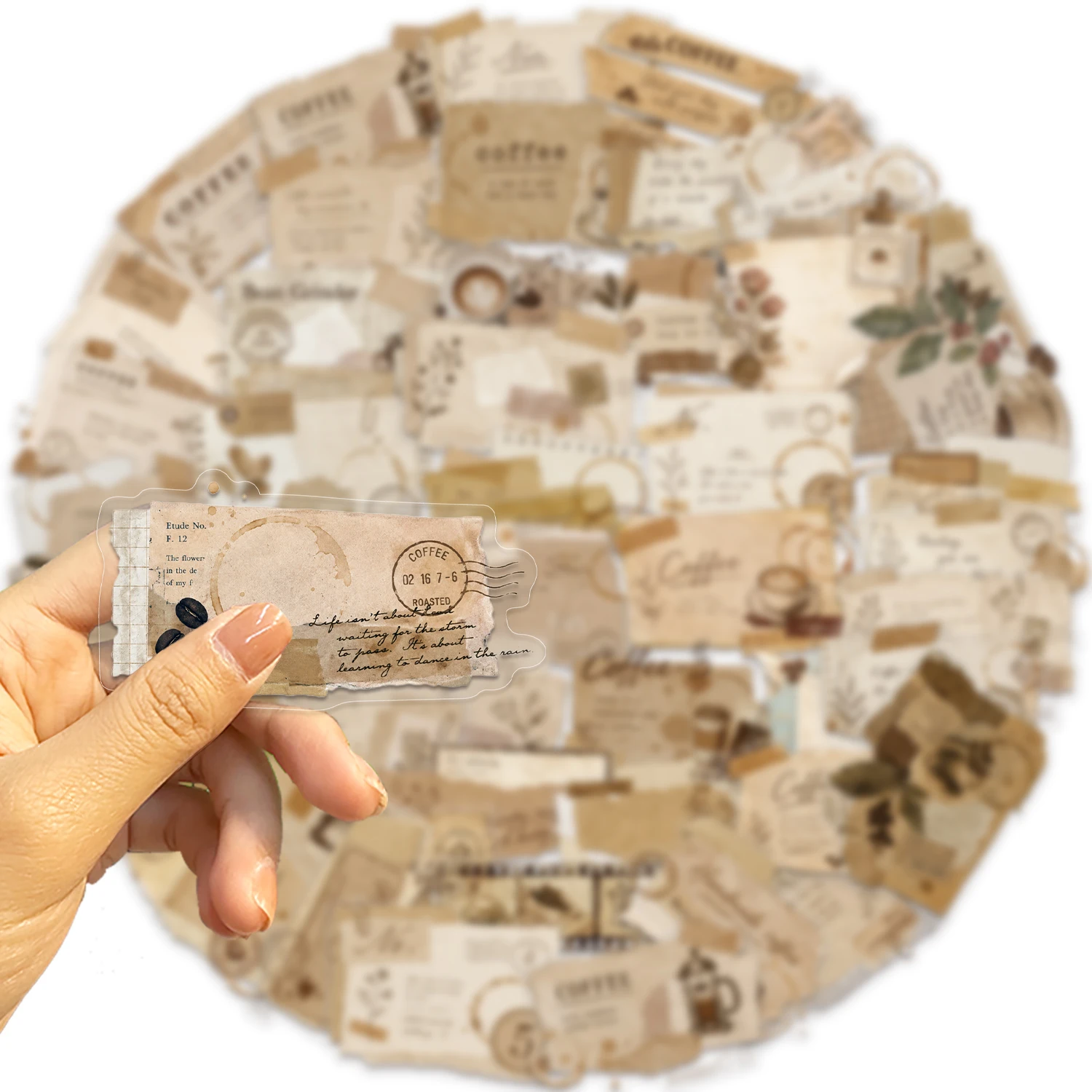 50PCS Coffee Journal Stickers Transparent Waterproof Decorative Stickers for Phones, Laptops, and Suitcases
