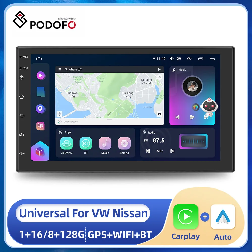 

Автомагнитола Podofo, мультимедийный плеер на Android 10, с 7 "экраном, GPS, для Volkswagen, Nissan, Hyundai, Kia, Toyota, типоразмер 2 Din