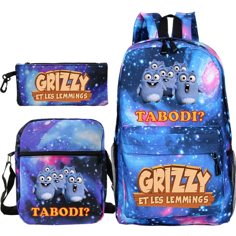 Cute Grizzly And The Lemmings Backpacks Bookbag Boy Girl School Backpack 3Pcs Set Mochila Students Schoolbag Travel Bag