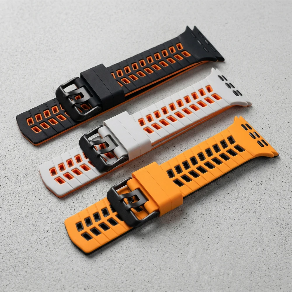 Two-tone Silicone Strap For Apple Watch Ultra 2 3 49mm Wristband For iWatch SE 5 6 7 8 9 10 11 44mm 45mm 46mm Band Bracelet image 5