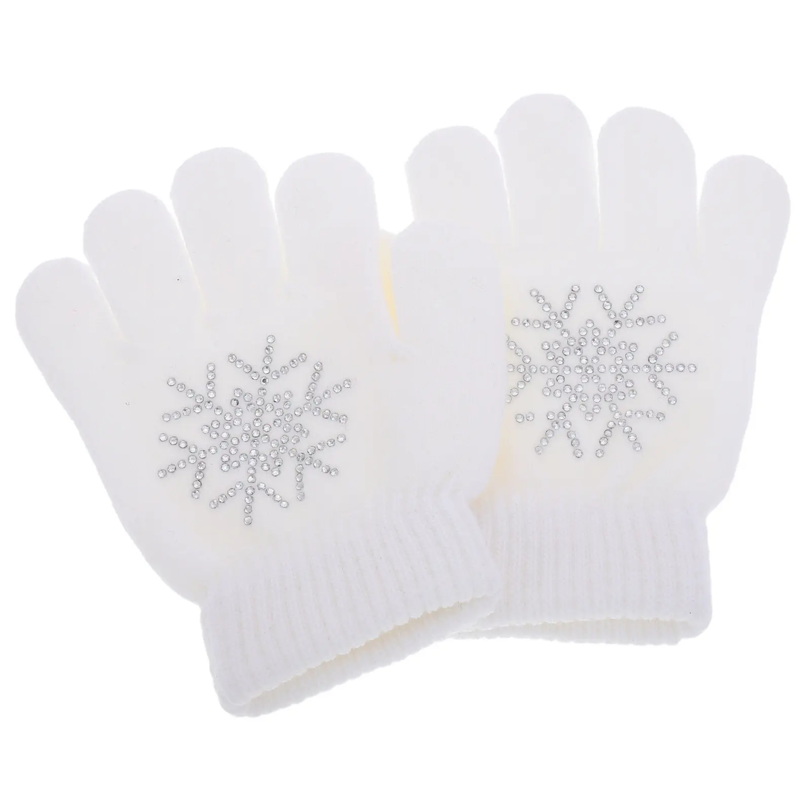

1Pair Winter Practice Ice Skating Gloves Thick Knit Rhinestone Mittens Anti Slip Grip Gloves for Competition Sport
