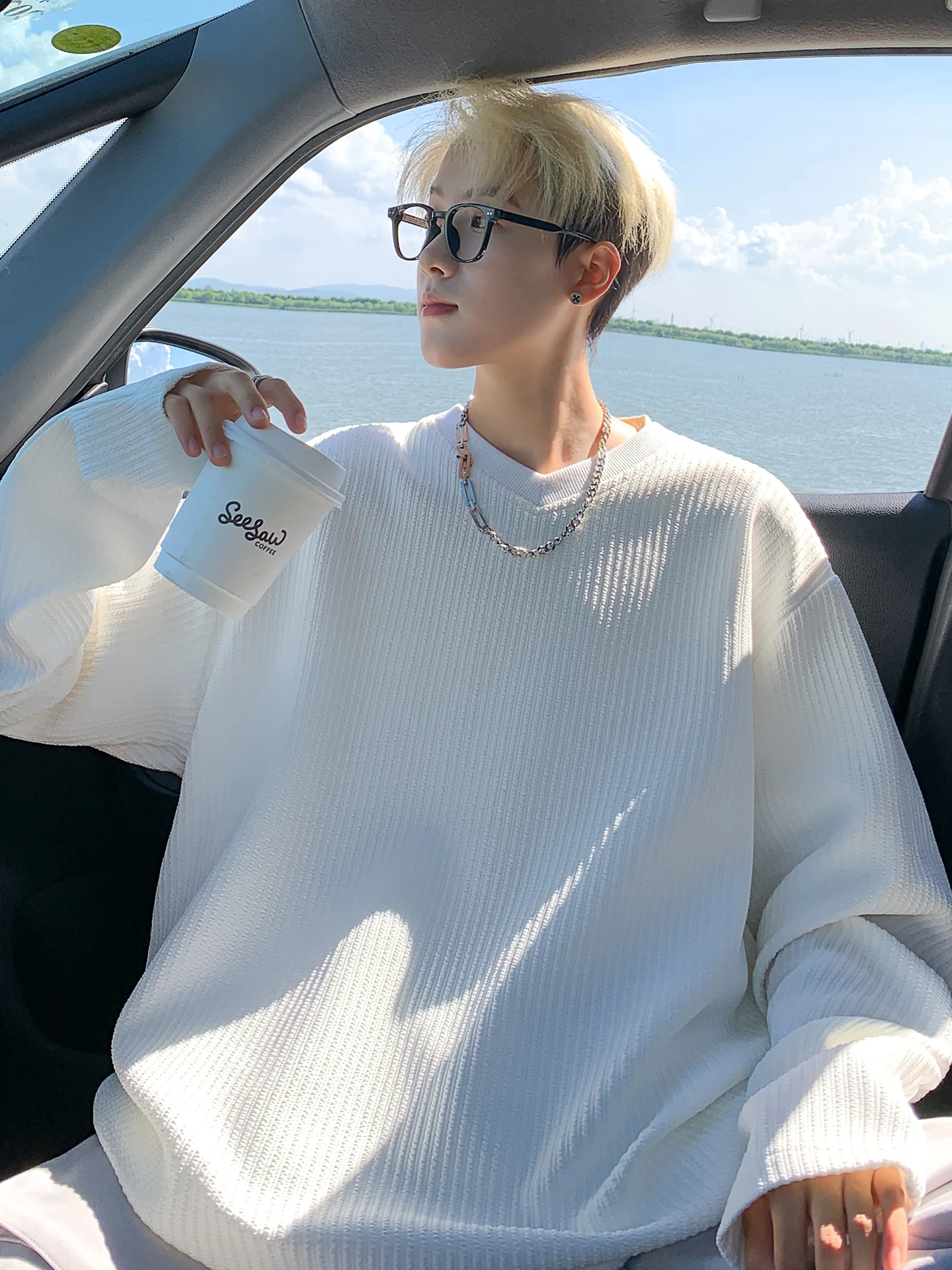 

Мужская футболка свободного кроя с длинным светом на подкладке Fce, модная внутренняя одежда, осенне-зимняя одежда Cleanfit