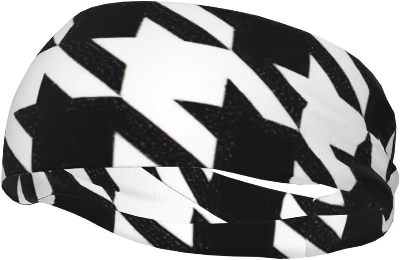 

Houndstooth Black Print Sports Sweatband Headband Workout Running Headbands for Women Men Unisex Funny