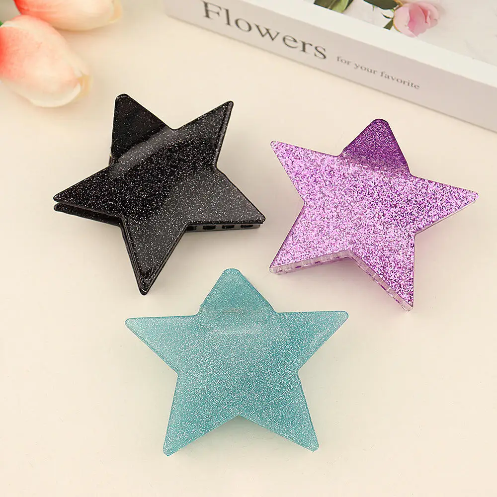 Korean Cool Y2k Star Hair Clips Acetate Large Hair Claw Clip Shiny Pentagram Shark Clip Women Hairpin Hair Accessories For Girls