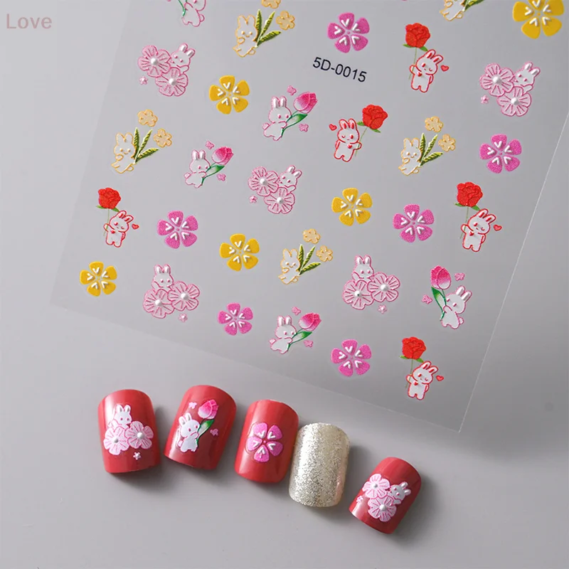 [L&P] الدوبامين الملونة الإغاثة ملصقات الأظافر الكرتون خط زهرة الوردي الحلو نمط لطيف مسمار ملصق مسمار الفن DIY الديكور