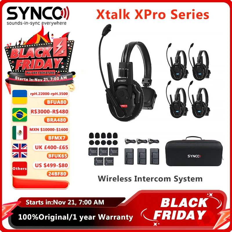 Synco Xtalk Xpro 2.4G Wireless Intercom System Communication Headset X1 X2 X3 X5 X9 X13 Wireless Microphone for Sound Recording