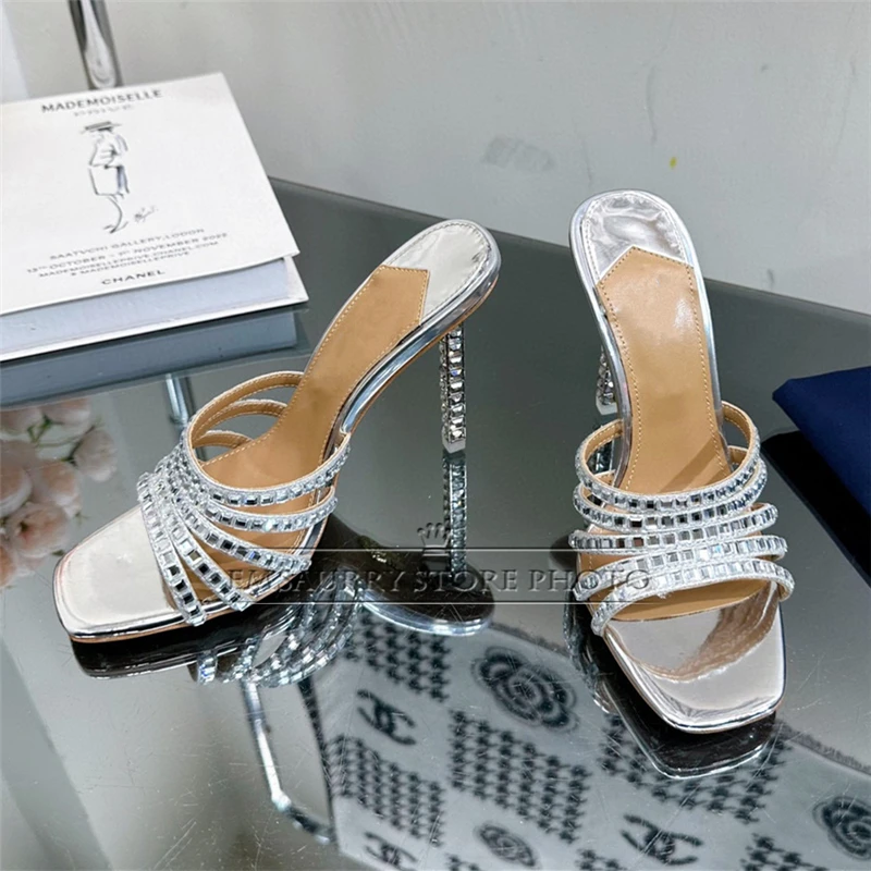 Jeweled Crystal Narrow Band Modern Sandals Women Concise Style Slingbacks Rhinestone Diamond Summer Shoes