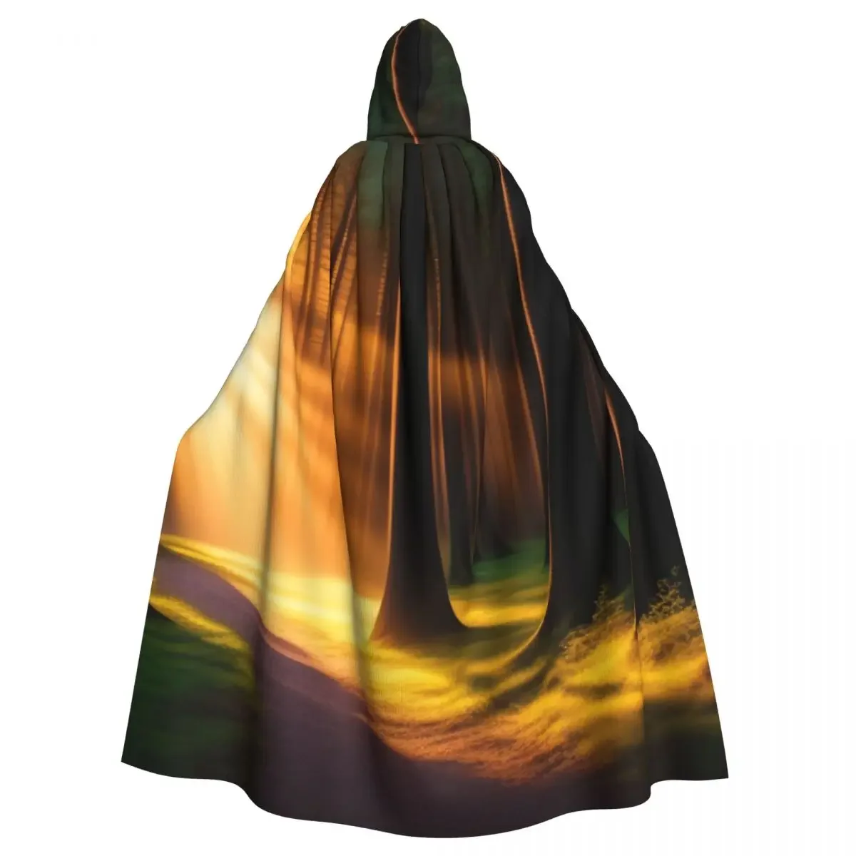 Forest With Sun Shining Adult Cloak Cape Hooded Medieval Costume Witch Wicca Elf Purim Carnival Party