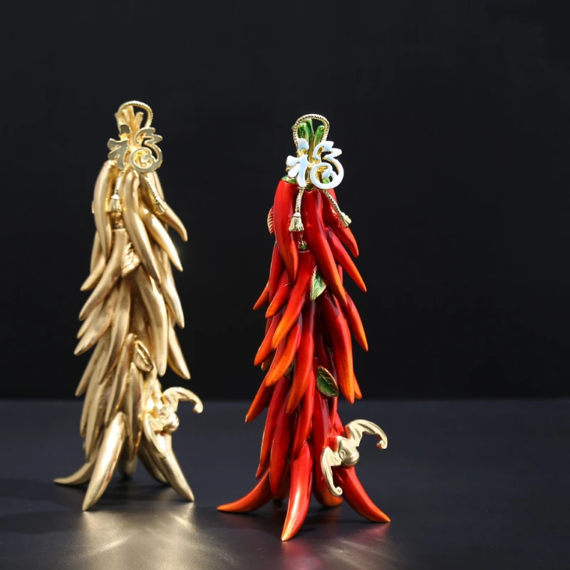 HT  Brass red pepper simulation ornament creative Hongfu home jewelry living room craft decoration factory metal