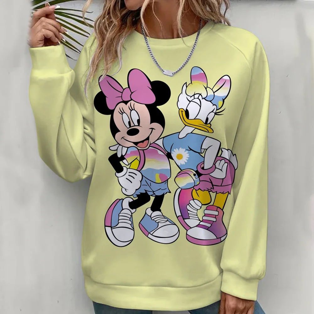 المرأة هوديي الخريف / الشتاء جديد Y2K ميكي ماوس الكرتون المطبوعة أزياء جولة الرقبة فضفاضة مريحة طويلة الأكمام هوديي