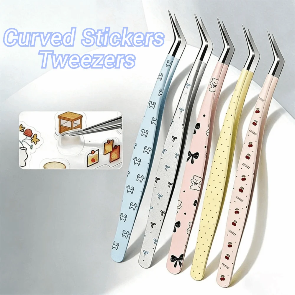 Stainless Steel Curved Stickers Tweezers Anti-static High Precision Lashes Extension Tweezer Cartoon Eyelash Curler