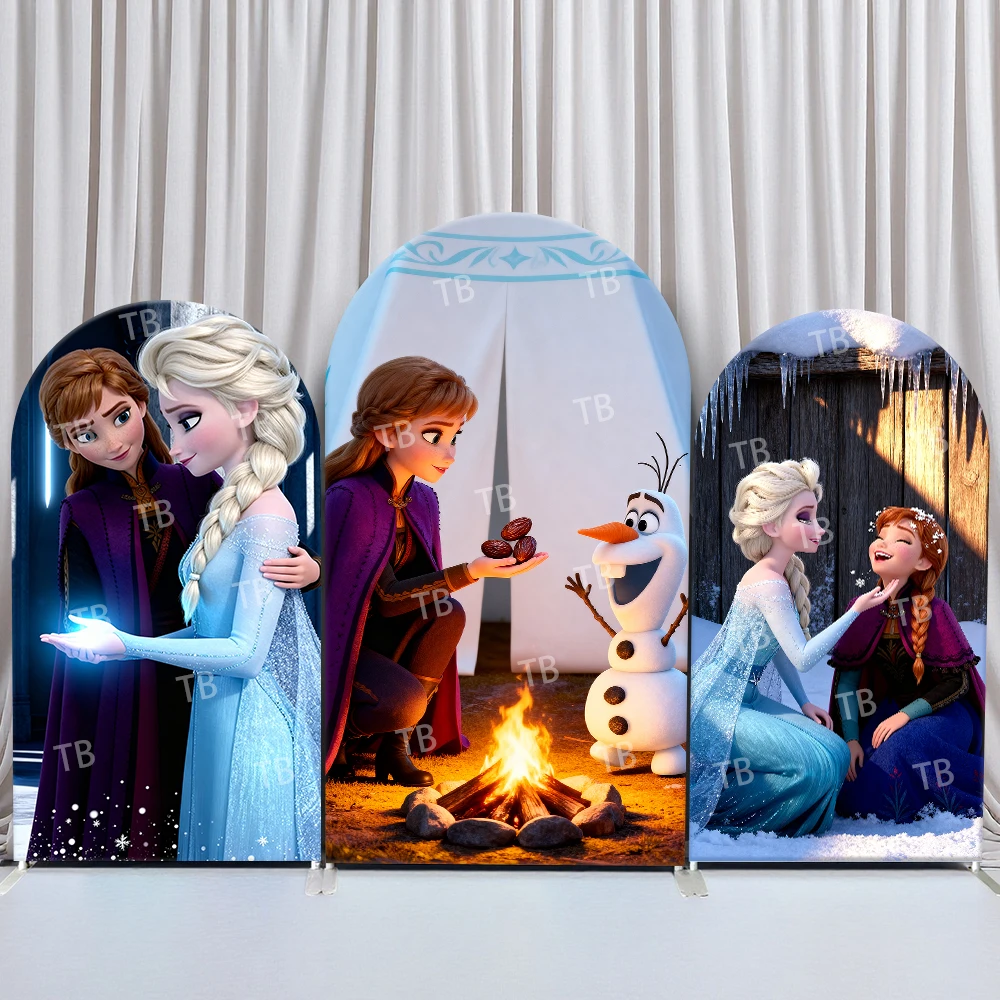 

TB Disney Frozen Elsa Anna Olaf Cozy Campfire Arch Backdrop Cover Kids Party Decoration Photo Booth Props & Festive Supplies