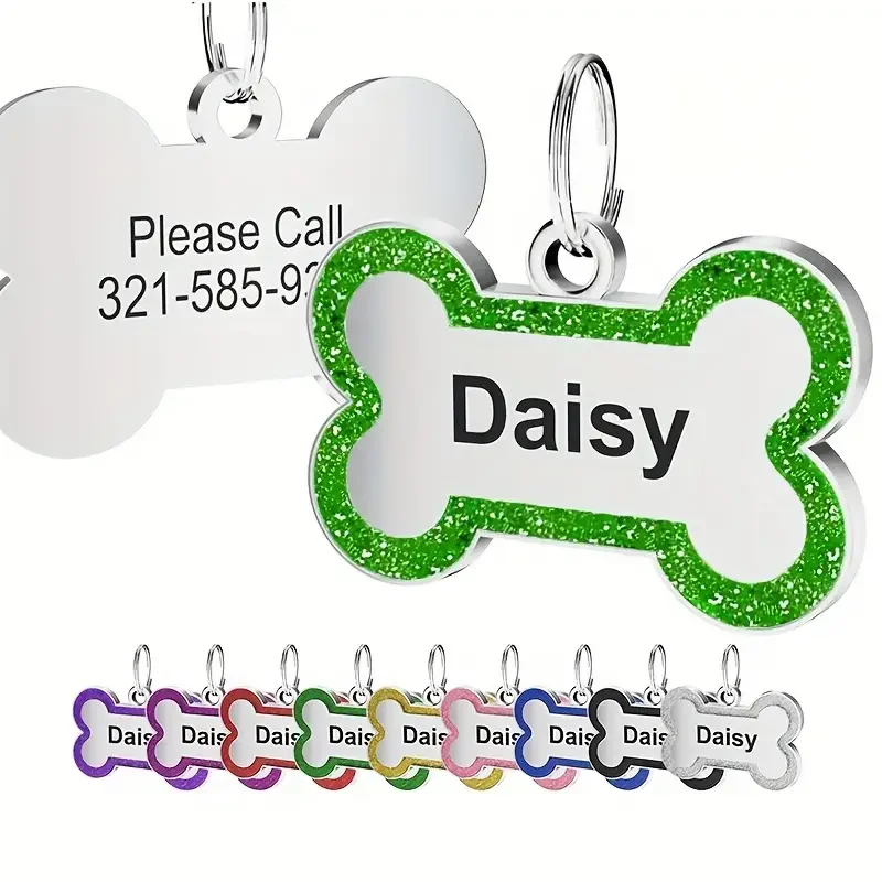 Zinc Alloy Double-Sided Personalized Customized Pet Engraved ID Name Plate Puppy Bone Shape Collar Tag Plate Pendant Decorations
