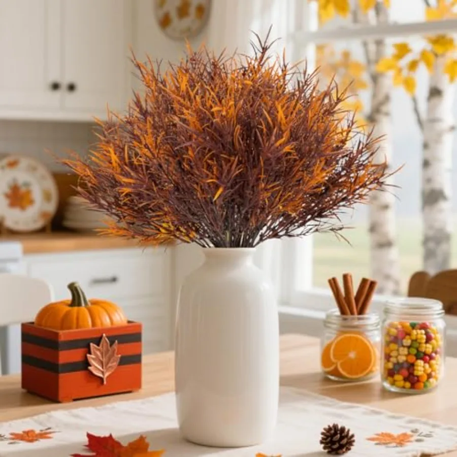 

Thanksgiving Articial Fall Flowers for Outdoors - Fall Needle Grass Fake Flowers for Decoration Fall Decorations for Centerpie
