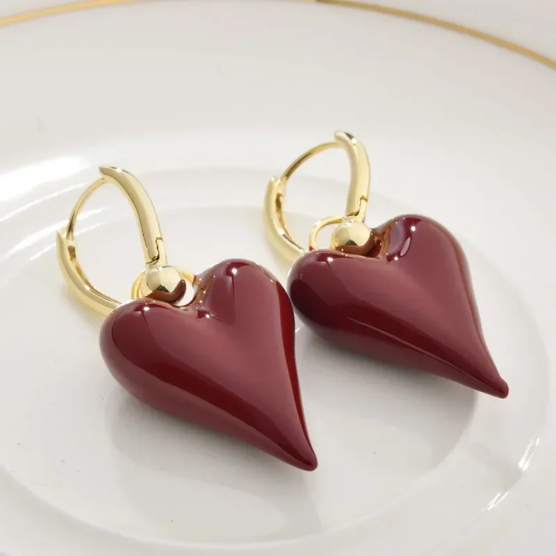 Women's Enamel Heart Dangle Earrings, Gift-Ready