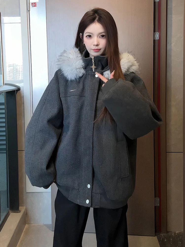 

ay ort Thiened Cotton Jaet with Fur Collar for Men And Women Casual Warm Outerwear Polyester Fiber Winter Coat