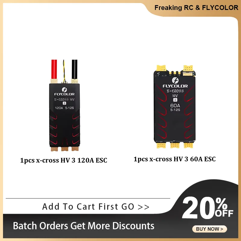 

FLYCOLOR X-CROSS HV3 60A 120A ESC 5-12S BLHeli-32 Dshot Proshot 64MHz 32-Bit Speed Controller for RC FPV