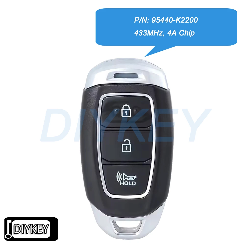 

3-кнопочный интеллектуальный дистанционный автомобильный брелок с чипом 433 МГц 4A для Hyundai Venue 2020 2021 2022 2023 Артикул: 95440-K2200 FCC ID: SY5QXFGE03
