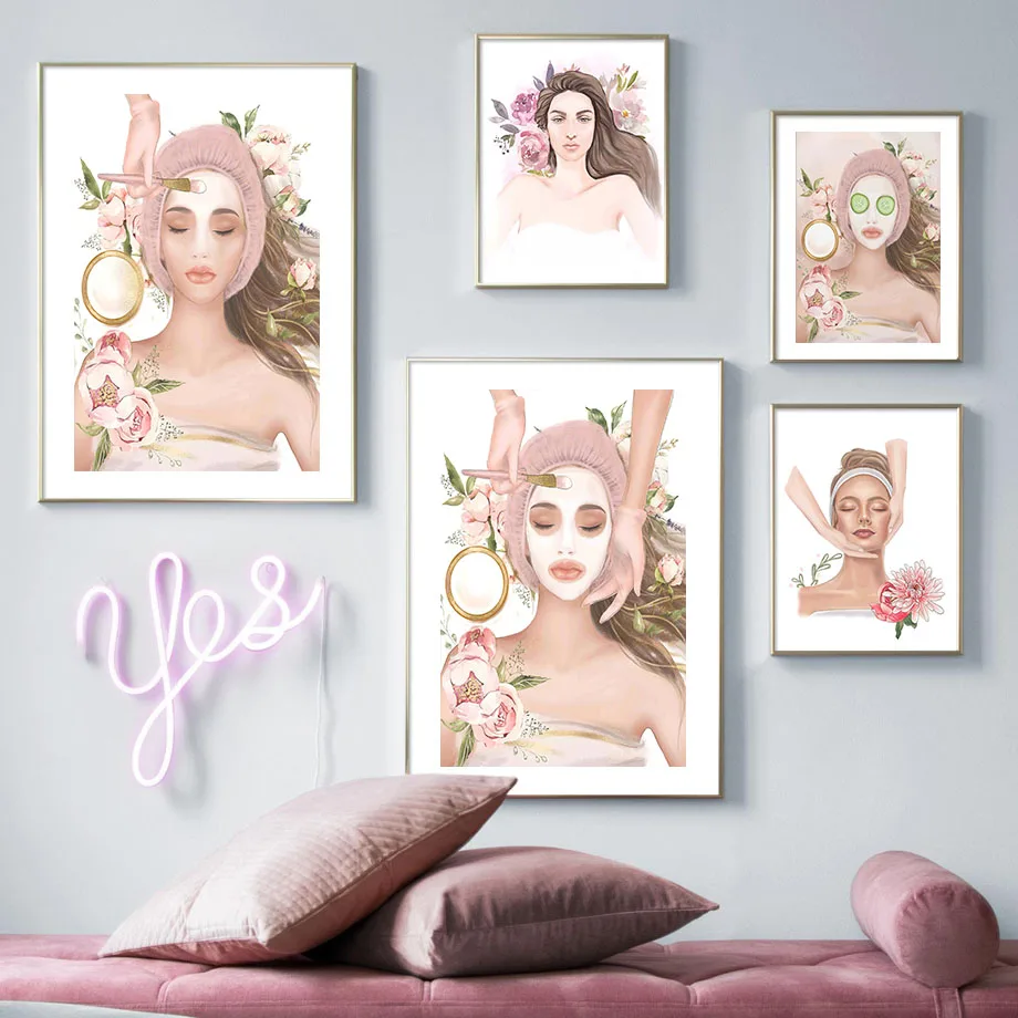 Beauty Salon Medical Spa Fashion Woman Facials Wall Art Print Canvas Painting Nordic Poster Wall Pictures For Living Room Decor