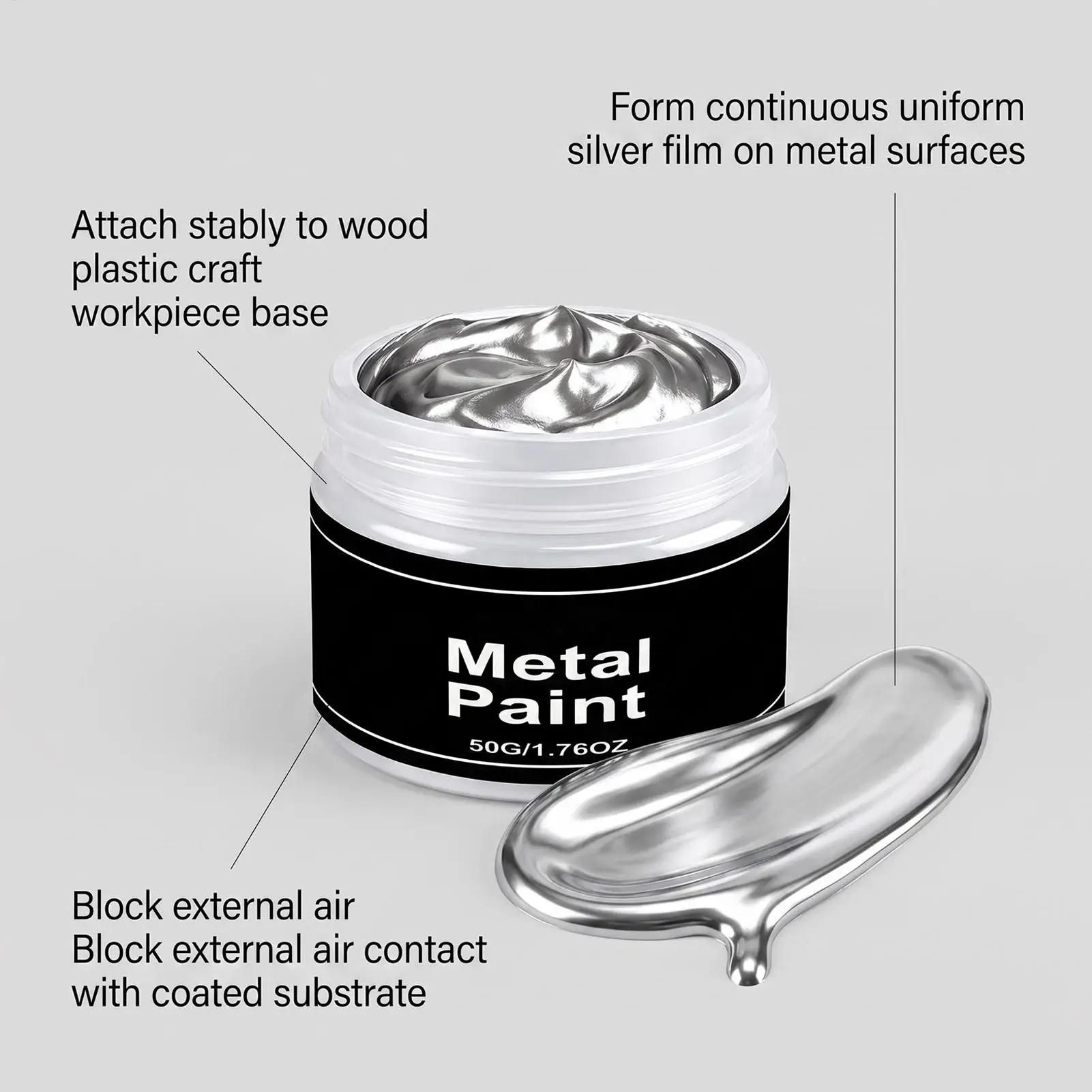 Metal Paint Silver Quick Dry Anti-Crack Anti-Peel Craft Paint 50g for Wood Metal Plastic Ceramic Anti-Rust Coating Waterproof